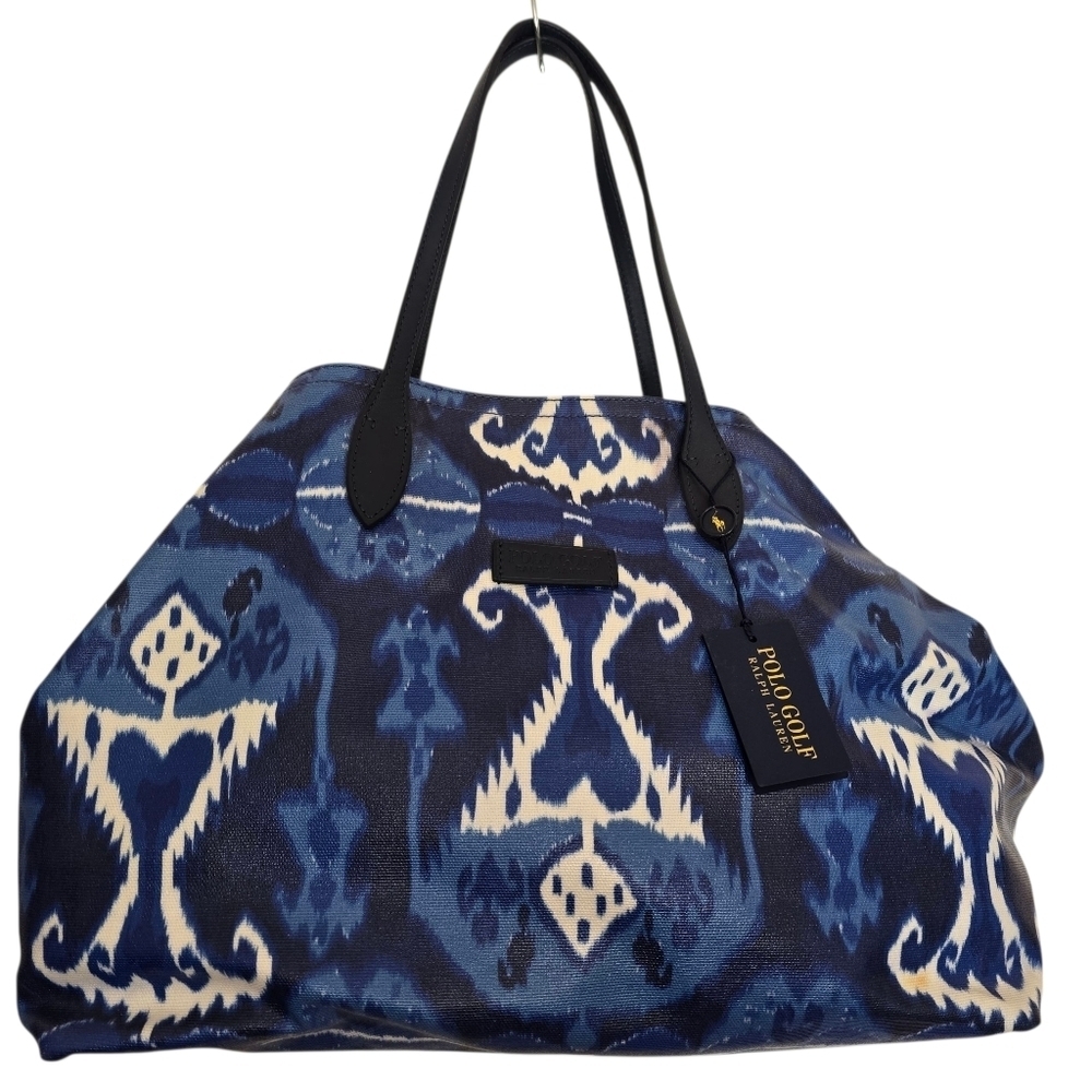 NWT Ralph Lauren Polo Golf Ikat Print Navy White Tote Bag